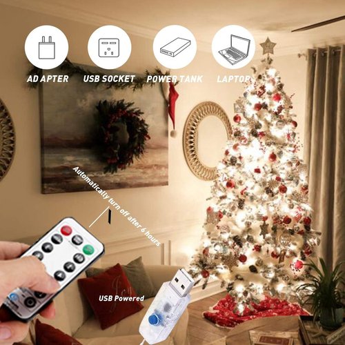 Microwear 33Ft LED Photo Clip String Lights - USB/Battery Powered, 8 Modes, Remote Control | Perfect for Bedroom & Wedding Décor