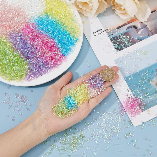 DICOSMETIC 140g Crispy Bingsu Beads - Iridescent Soft Straw Tube Beads for 3D Glitter Slime | 7 Bags