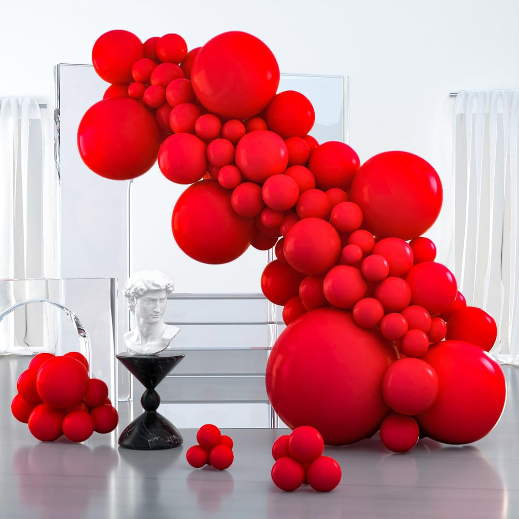PartyWoo Red Balloon Arch Kit - 127-Piece Set with Various Sizes for Birthday & Graduation Decor