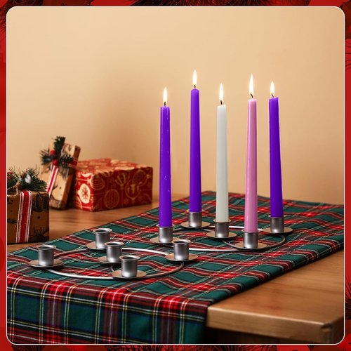 LemonRoad Christmas Advent Wreath Ring - 5 Candle Holder Metal Table Decoration | Silver Round Design
