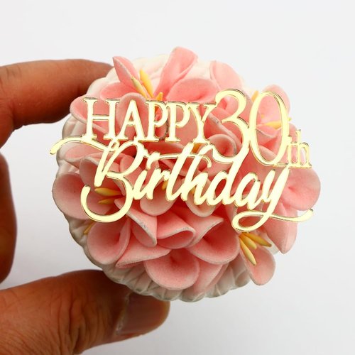Happy Birthday Gold Mirror Acrylic Cupcake Toppers - 12 Pieces for 21st to 70th Celebrations