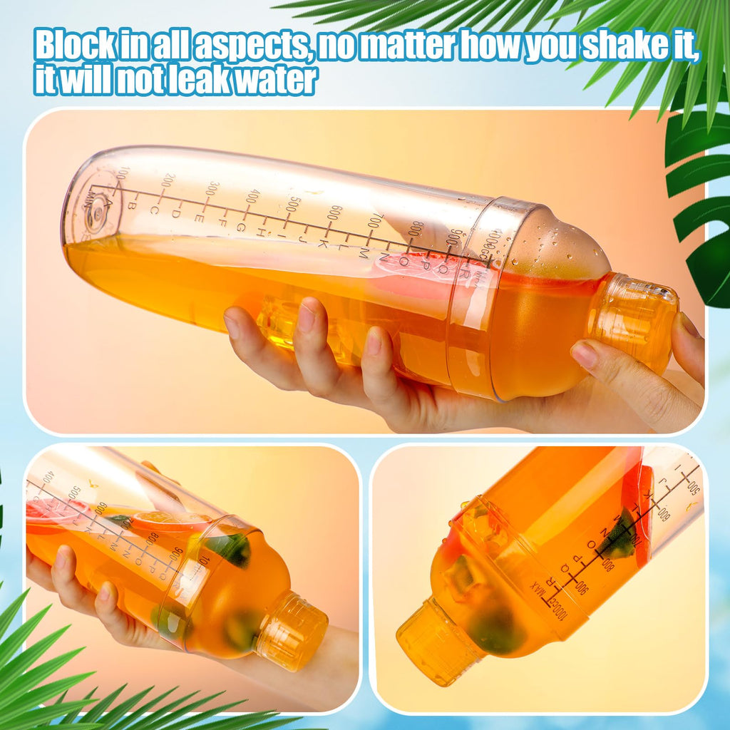 Lallisa 4 Pcs Plastic Cocktail Shaker Hand Drink Mixer Bubble Tea Shaker with Scales and Strainer Top Clear Cup with Measurements Mixing Tool for Tea Coffee Milk(1000 Cc/ 34 oz)