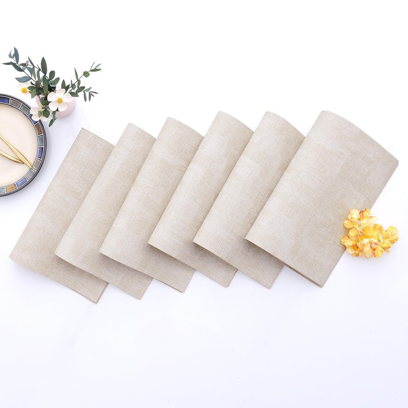Homaxy Faux Leather Heat Resistant Placemats for Dining Table Set of 6, Waterproof Wipeable Washable PU Table Mats, Easy to Clean Anti-Slip Place Mats, 11.8" x 17", Beige