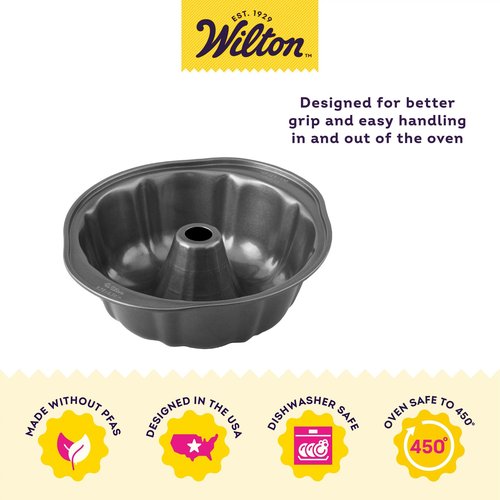 Wilton Gold Non-Stick 9.49 in Fluted Tube Cake Pan, Stainless Steel Bakeware, Made without PFAS, Packaging May Vary