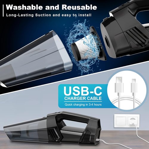 Blestan Handheld Vacuum - Cordless Portable Car Vacuum with LED Light & High Power Suction | Lightweight Rechargeable for Home & Pet Hair, Black