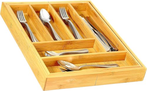 Home-it Expandable Cutlery Drawer Organizer - Adjustable Utensil Dividers for Kitchen Storage