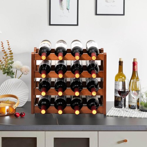 Glsety 16 Bottle Wooden Wine Rack,4 Tier Free Standing Wine Storage Holder,Retro Minimalist Style Home Decorations Wine Display Shelves for Cabinet,Cupboard,Countertop
