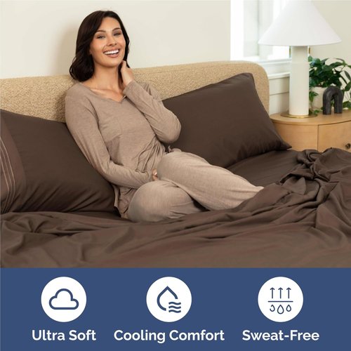 Comfy Twin XL 3-Piece Sheet Set - Breathable Cooling Bed Sheets | Luxury Hotel Quality - Deep Pockets, Ultra-Soft, Wrinkle-Free - Oeko-Tex Certified - Brown