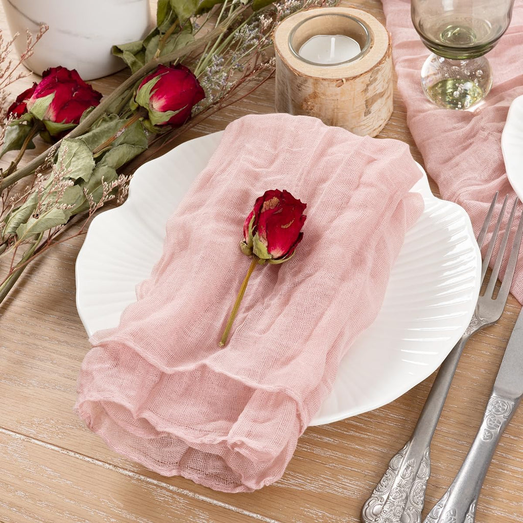 Socomi Pink Cheesecloth Napkins - Set of 10 Boho Washable Dinner Table Cloths for Spring Events