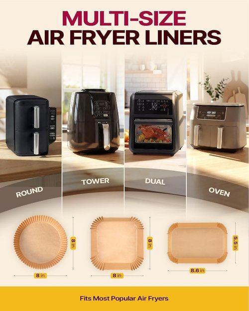 Katbite Air Fryer Liners - 130PCS Thick Disposable Rectangle Parchment Paper, 8.6x5.5'' for Dual Air Fryers