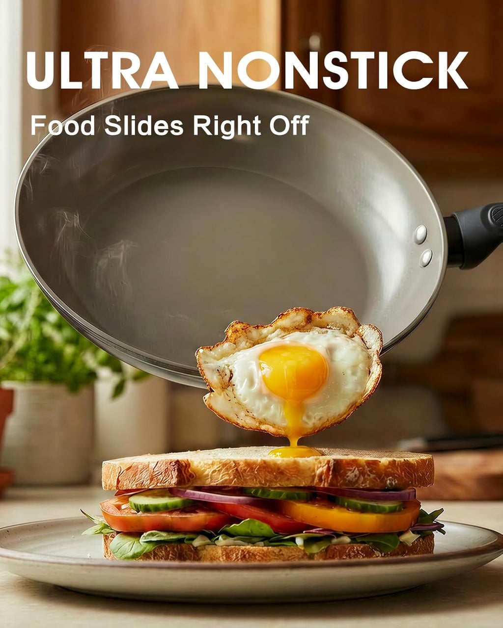 Skiennix 9.5 Inch Nonstick Frying Pan - Healthy Ceramic Coating | PTFE PFOA PFOS Free, Black
