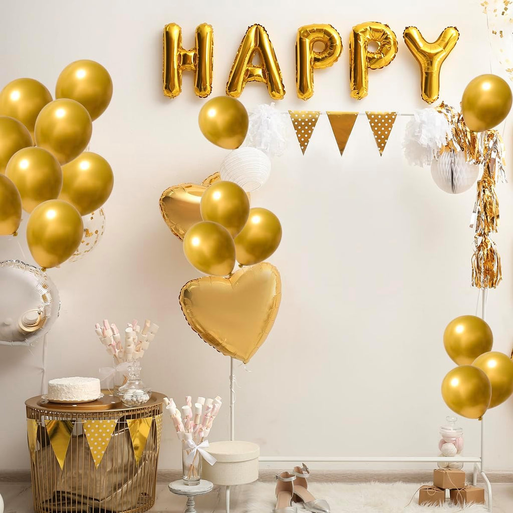RUBFAC Gold Balloons - 120pcs 5-Inch Chrome Metallic Latex Balloons for Graduation & Wedding Decor
