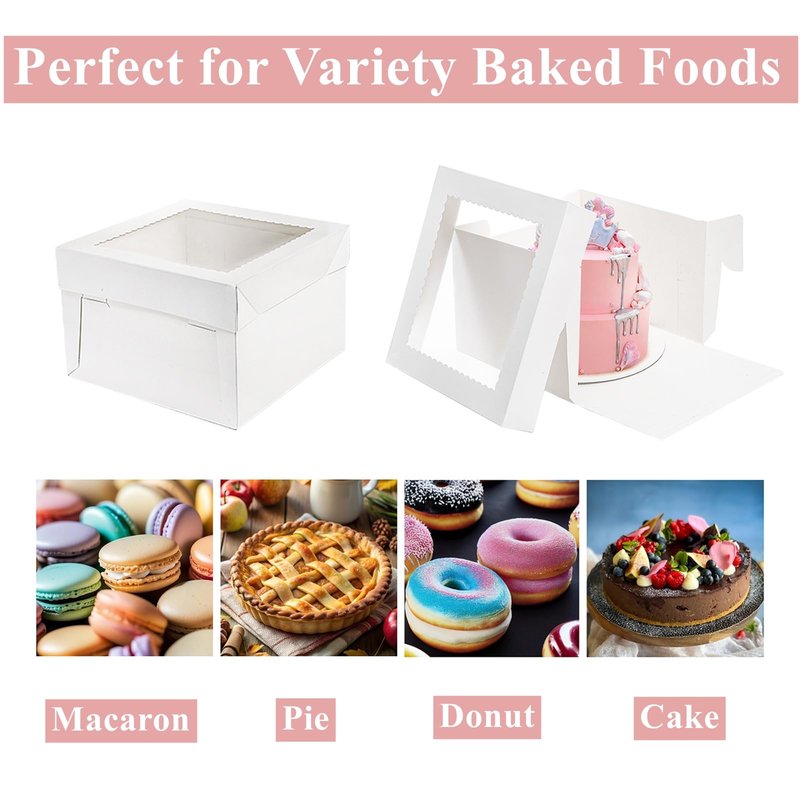 Cididu 20Pcs Cake Boxes 12 Inch, Tall Cake Box with Window and Boards for Multi-Layer Cakes, 350g Thick Cardboard White Bakery Box for Mother's Day Wedding Birthday Cakes Transport Box (12x12x8 Inch)