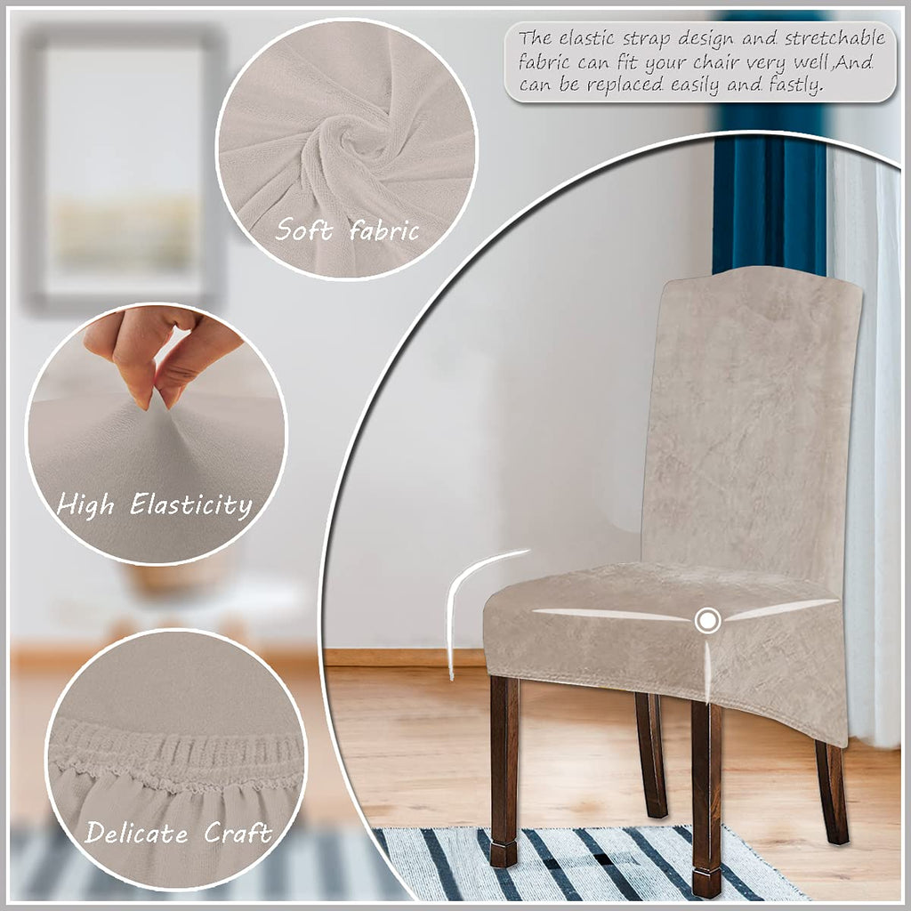 KELUINA Velvet Plush XL Dining Chair Covers, Stretch Chaircover, Spandex High Chairs Protector Covers Seat Slipcover with Elastic Band for Dining Chairs (Tauqe 1, Set of 4)