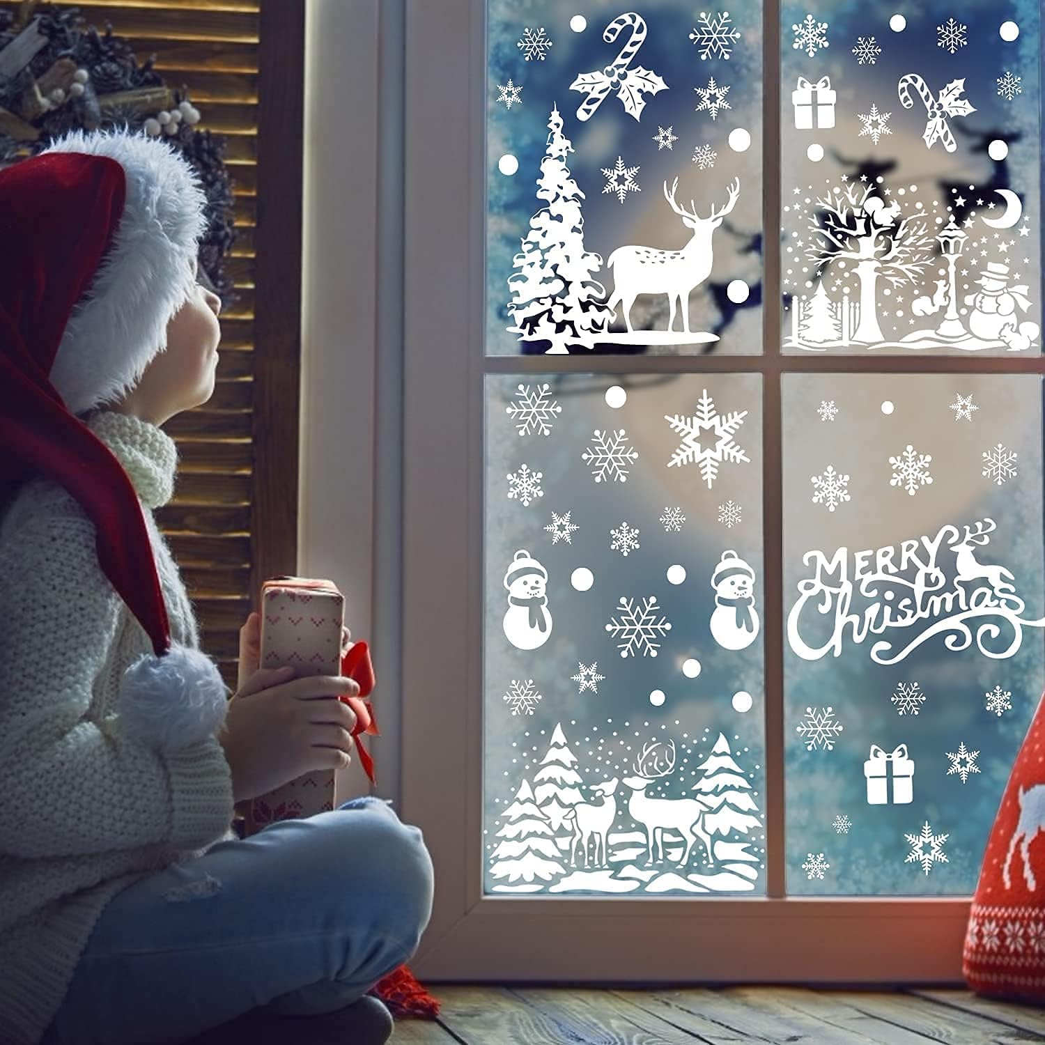 SULOLI Christmas Window Clings - 141 Static Snowflake Stickers for Festive Decor | 8 Sheets