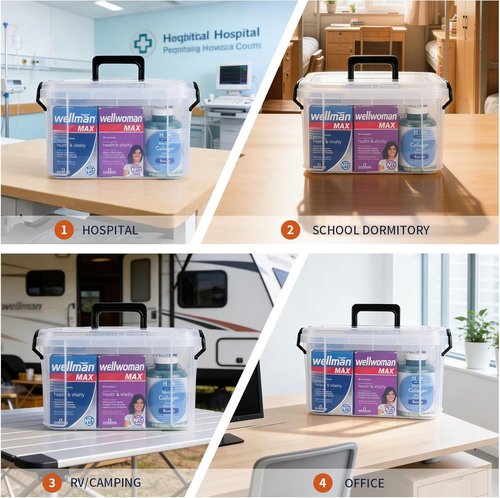HEY FOLY 15qt Clear Medicine Organizer - Thickened Plastic First Aid Box with Labels & Lids