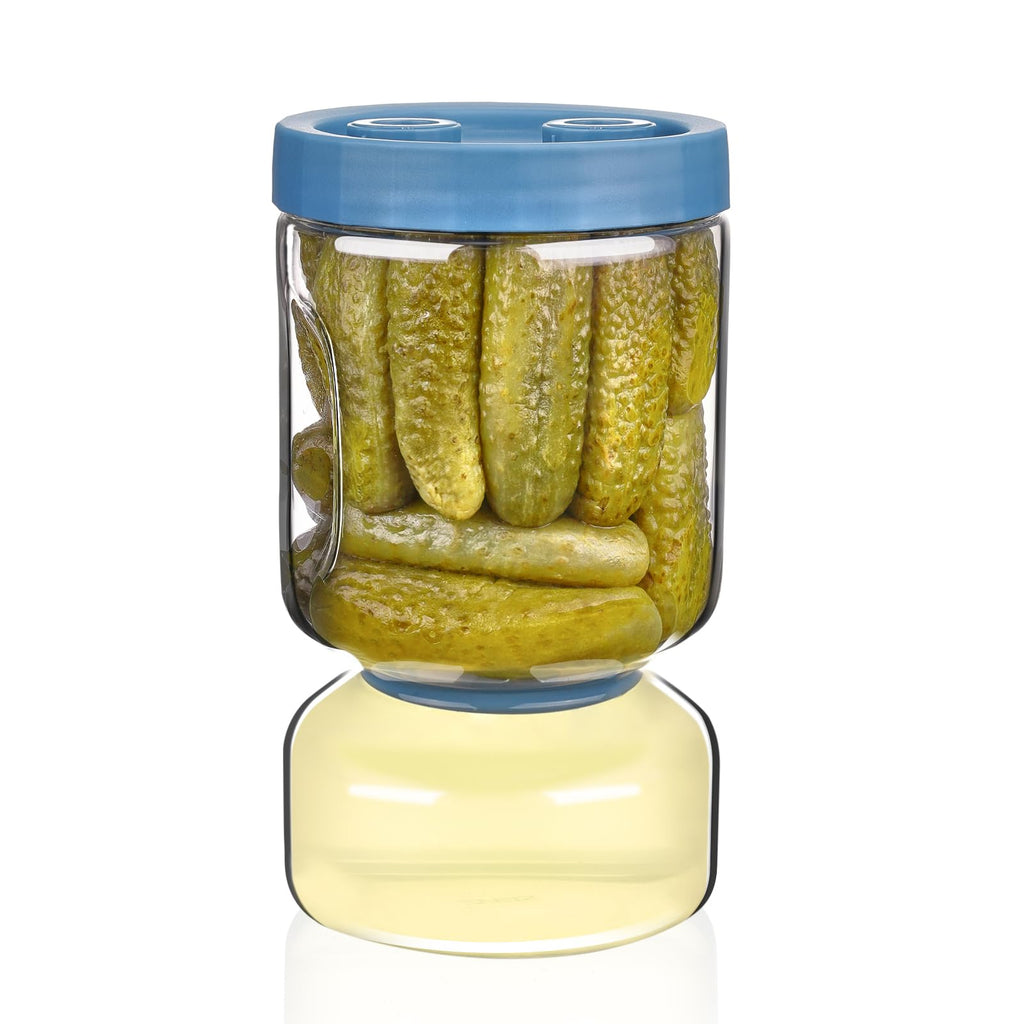 ZENS Pickle and Olive Hourglass Jar with Strainer Flip for Pickle Juice Separator from Wet and Dry, Leak-proof Airtight Container Pickling Jars for Dill Sliced Storage, Gifts for Mom
