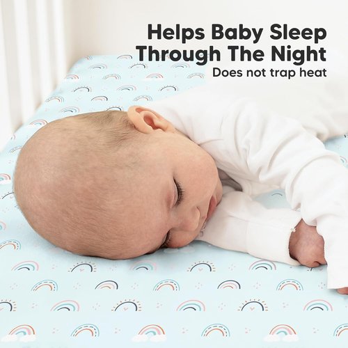 KeaBabies Organic Crib Sheets - 2-Pack Fitted Jersey Cotton for Baby Bed | Soft, Neutral Jolly Rainbow Prints, 52x28