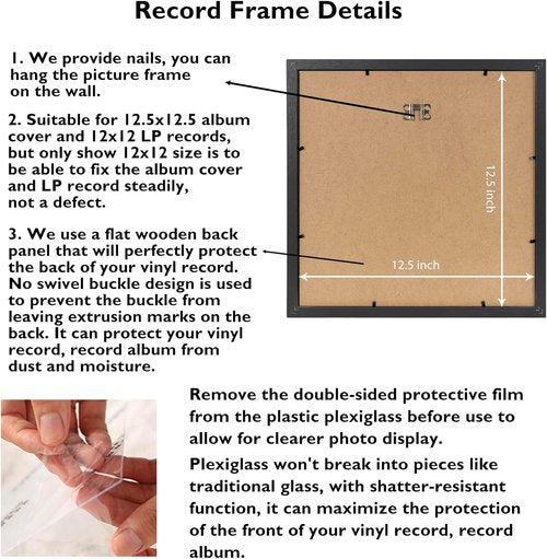 JCJMY Vinyl Record Frame - Sturdy 12.5x12.5 Album Cover Display | Black, 3 Pack for Wall Decor