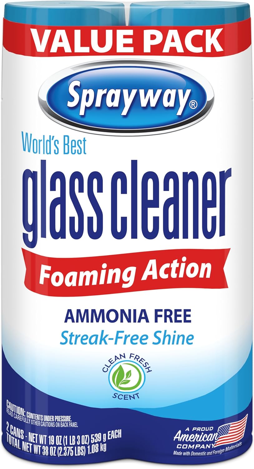 Sprayway Glass Cleaner - Ammonia-Free Foaming Aerosol Spray | Streakless & Fast-Acting | 19oz, Pack of 2