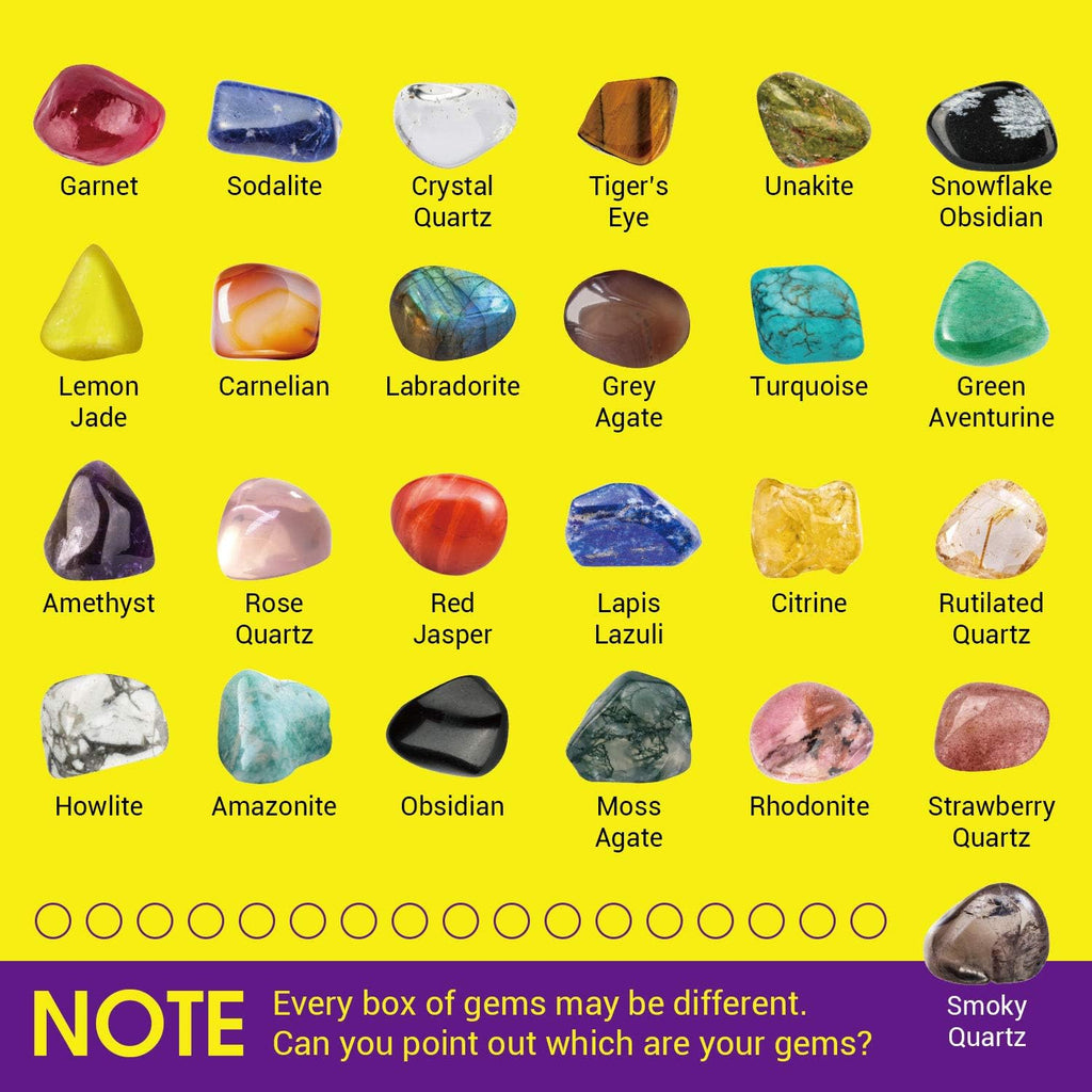 Rocks Collection 25PCS Rock and Mineral Education Set - Gemstones for Kids with Healing Chakra Stones & STEM Guide