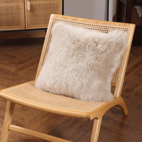 LLB Genuine Sheepskin Throw Pillow Covers Fluffy Decorative Square Couch Pillow Covers 18x18 Pillowcase for Sofa Bedroom Living Room, No Pillow Insert (Long Wool Cream Brown, 18x18 Inch (Pack of 1))