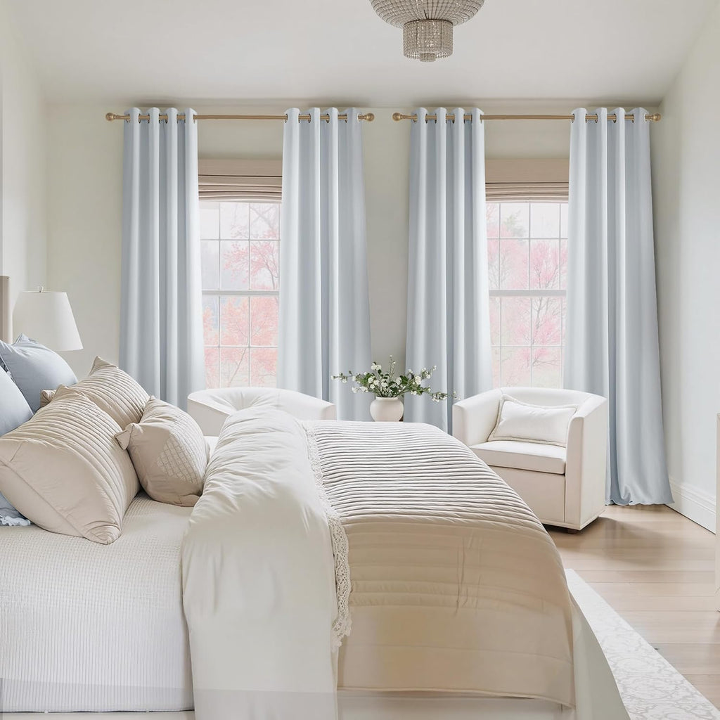 NICETOWN Room Darkening Curtains - Greyish White Drapery Panels, 52" x 84" for Ultimate Light Control