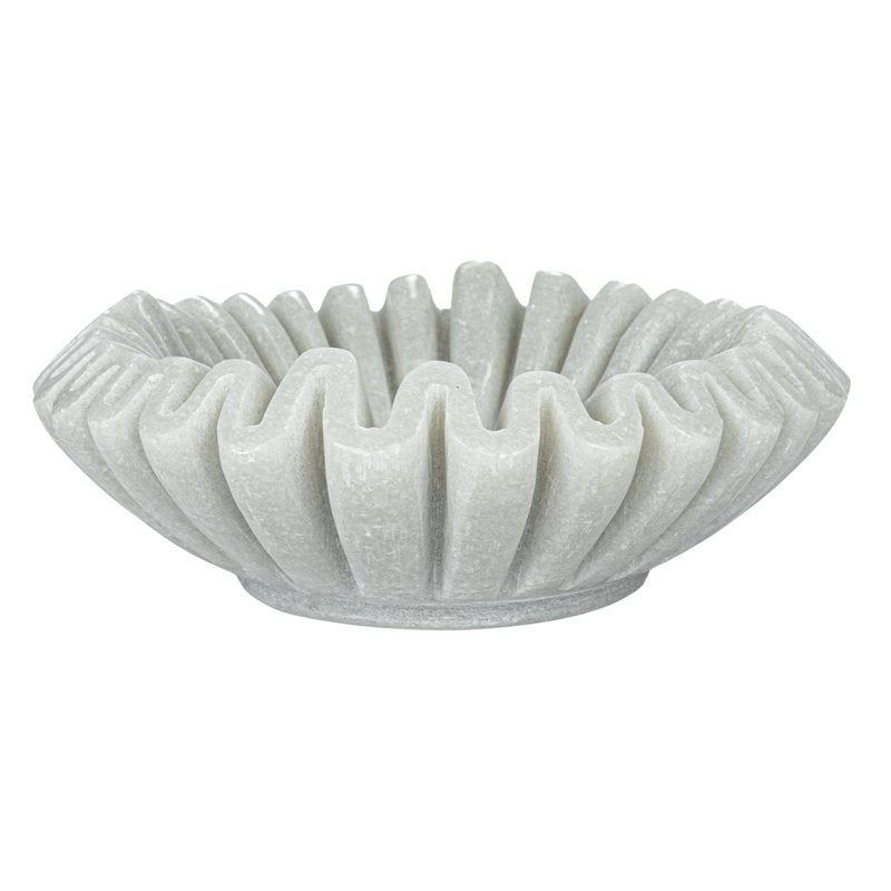 Creative Co-Op Round Marble Pleated Dish, White