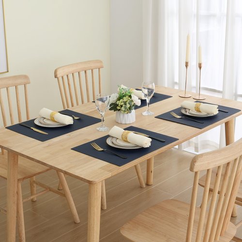 Homaxy Faux Leather Heat Resistant Placemats for Dining Table Set of 8, Waterproof Wipeable Washable PU Table Mats, Easy to Clean Anti-Slip Place Mats, 11.8" x 17", Navy Blue