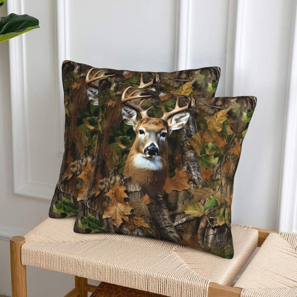 MQAPEYV Deer Camo Camouflage Hunting 2 Pack Throw Pillow Covers Square Sofa Cushion Cover Home Living Room Bedroom Bed Pillow Case Office Waist Protection Pillow Covers Car Lumbar Pillow Cover