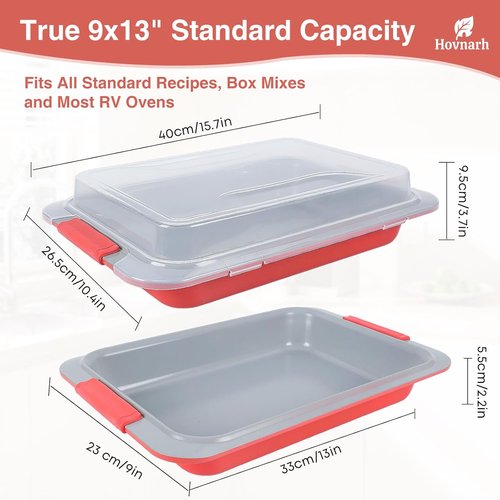 9x13 Nonstick Baking Pan with Lid - Heavy Duty, Deep Cake Pan for RV & Convection Oven | Coral Red