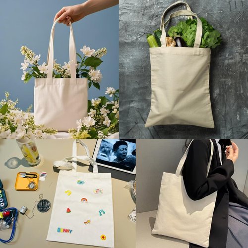 WeiMeet 4 Packs Canvas Tote Bags 15"x13" Cotton Canvas Reusable Grocery Shopping Blank Tote Bags with Handle