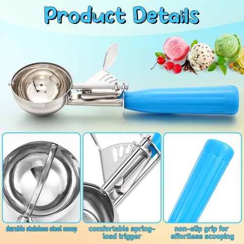 Reallnaive 2 Pcs Release Cookie Scoops Ice Cream Scooper with Trigger Release Portion Scoop Stainless Steel for Portion Control, Baking Food, Cookie Dough, Cupcake Batter (2 oz,Blue)