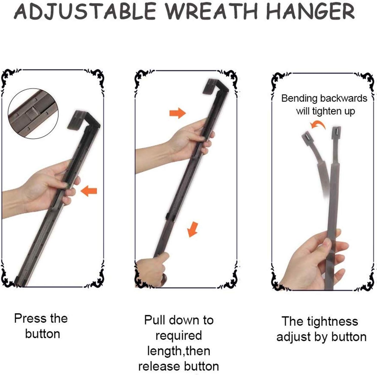 Myfolrena Wreath Hanger - Adjustable Stainless Steel Door Hook for 15-24 Inch Wreaths, 20lb Capacity