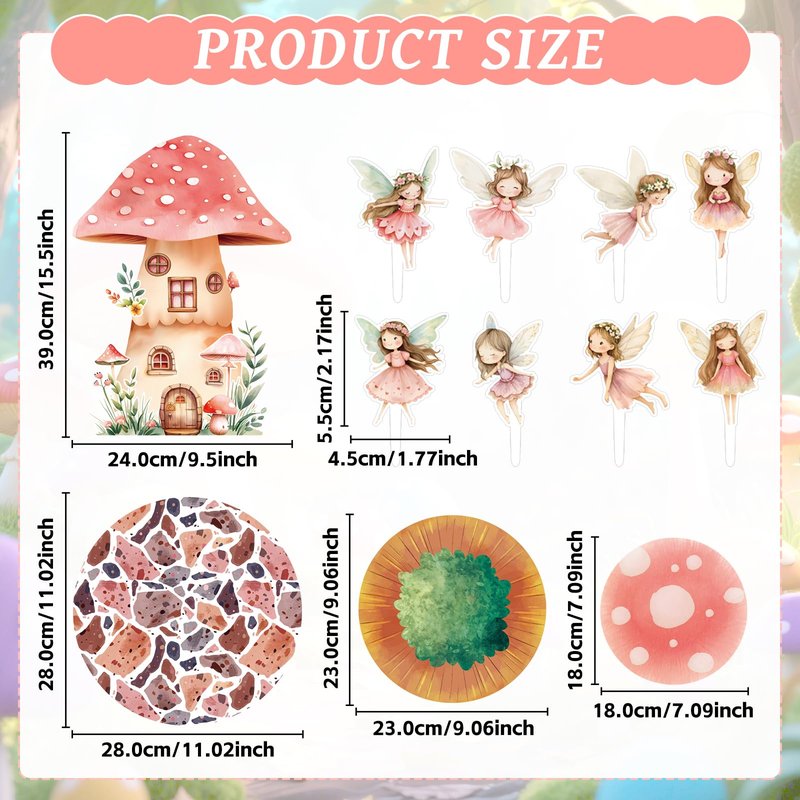 Fairy Birthday Party Decorations 3 Tier Mushroom Cupcake Stand with Fairy Theme Cupcake Toppers Fairies Garden Party Cake Decoration for Woodland Fairies Theme Birthday Baby Shower Spring Supplies