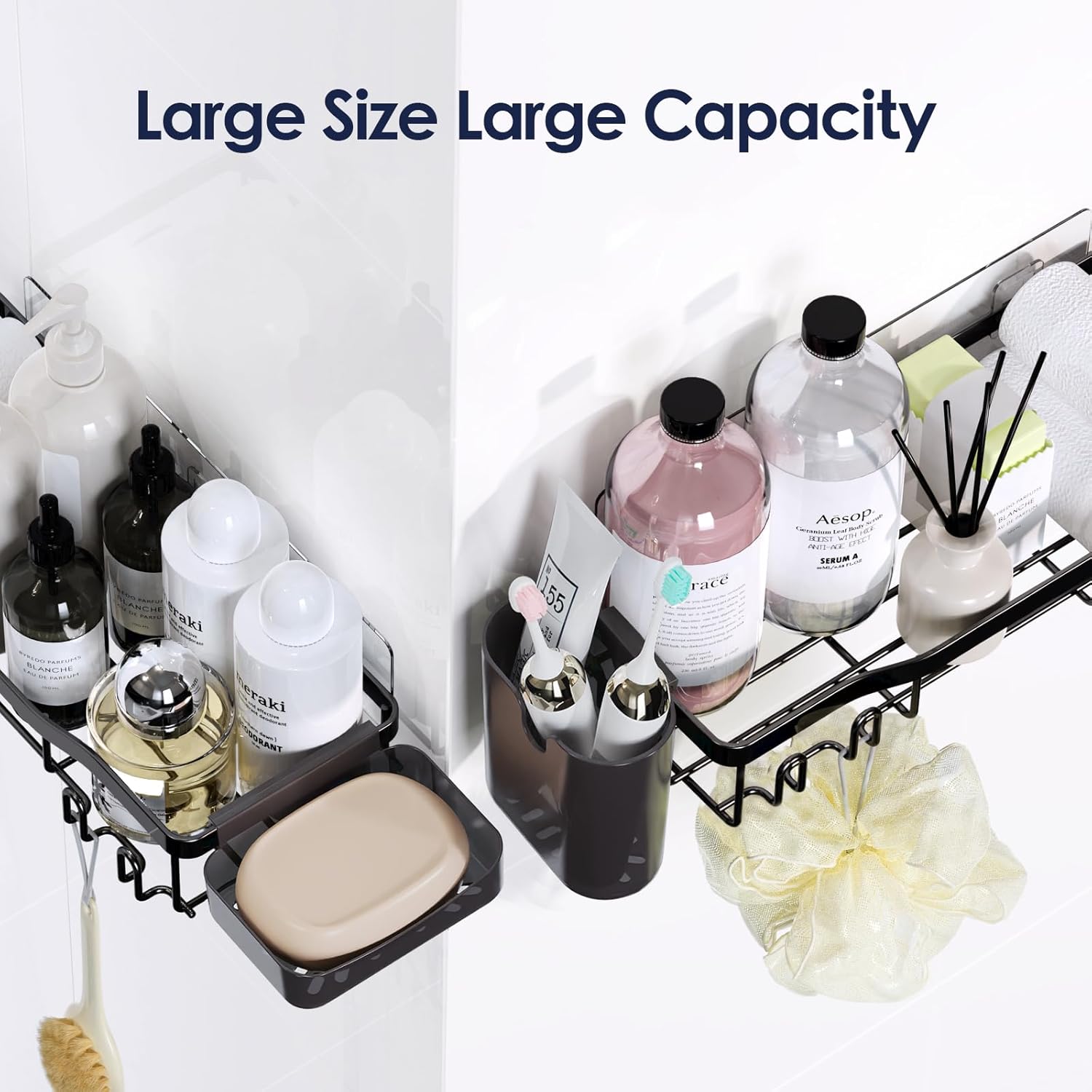 NESOMI Shower Caddy - Rustproof Stainless Steel Organizer with Soap Dish & Hooks | 7-Pack, No-Drill Storage