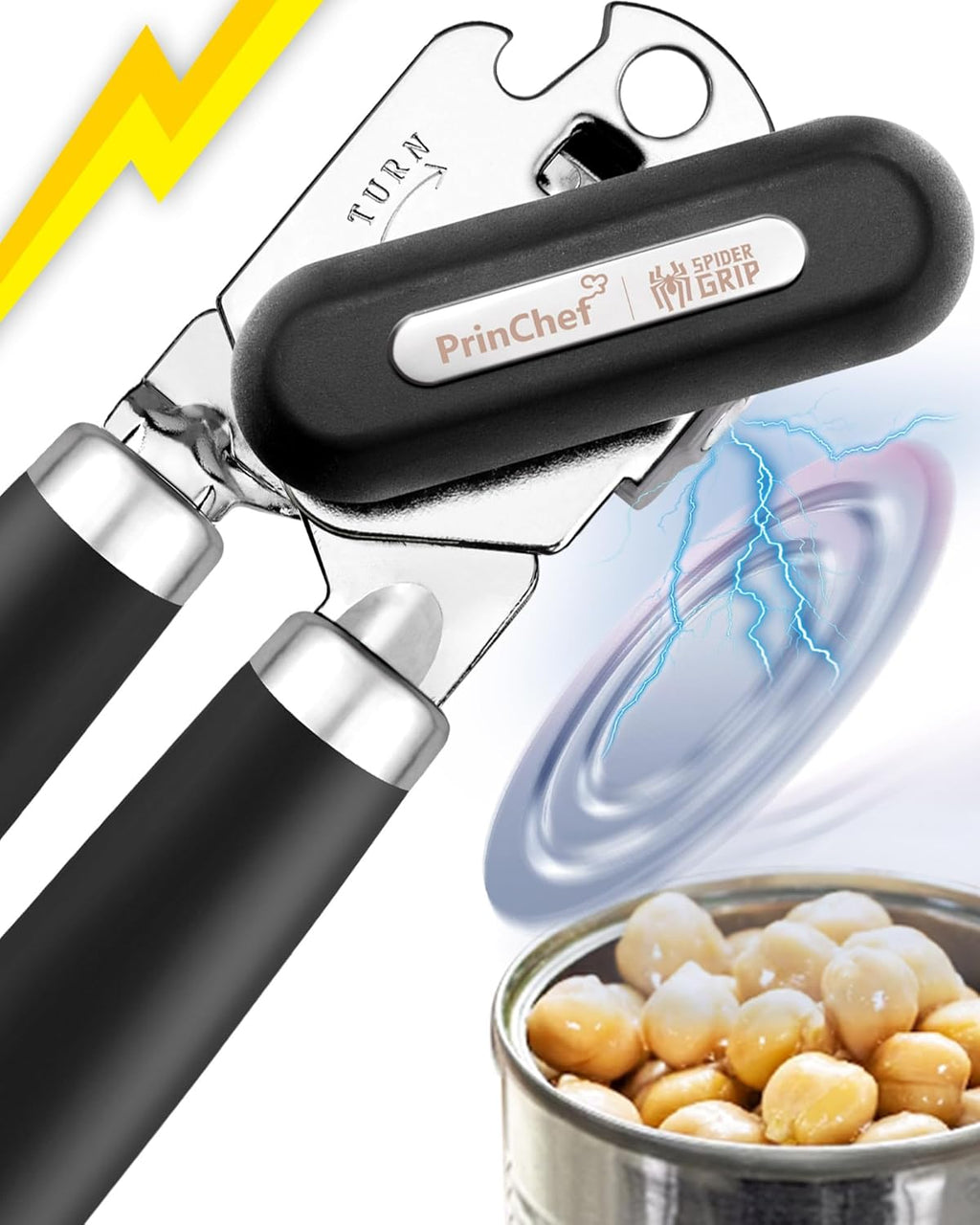 PrinChef Manual Can Opener - Smooth Edge Design with Reinforced Gear & Magnet | Comfortable Grip for Seniors