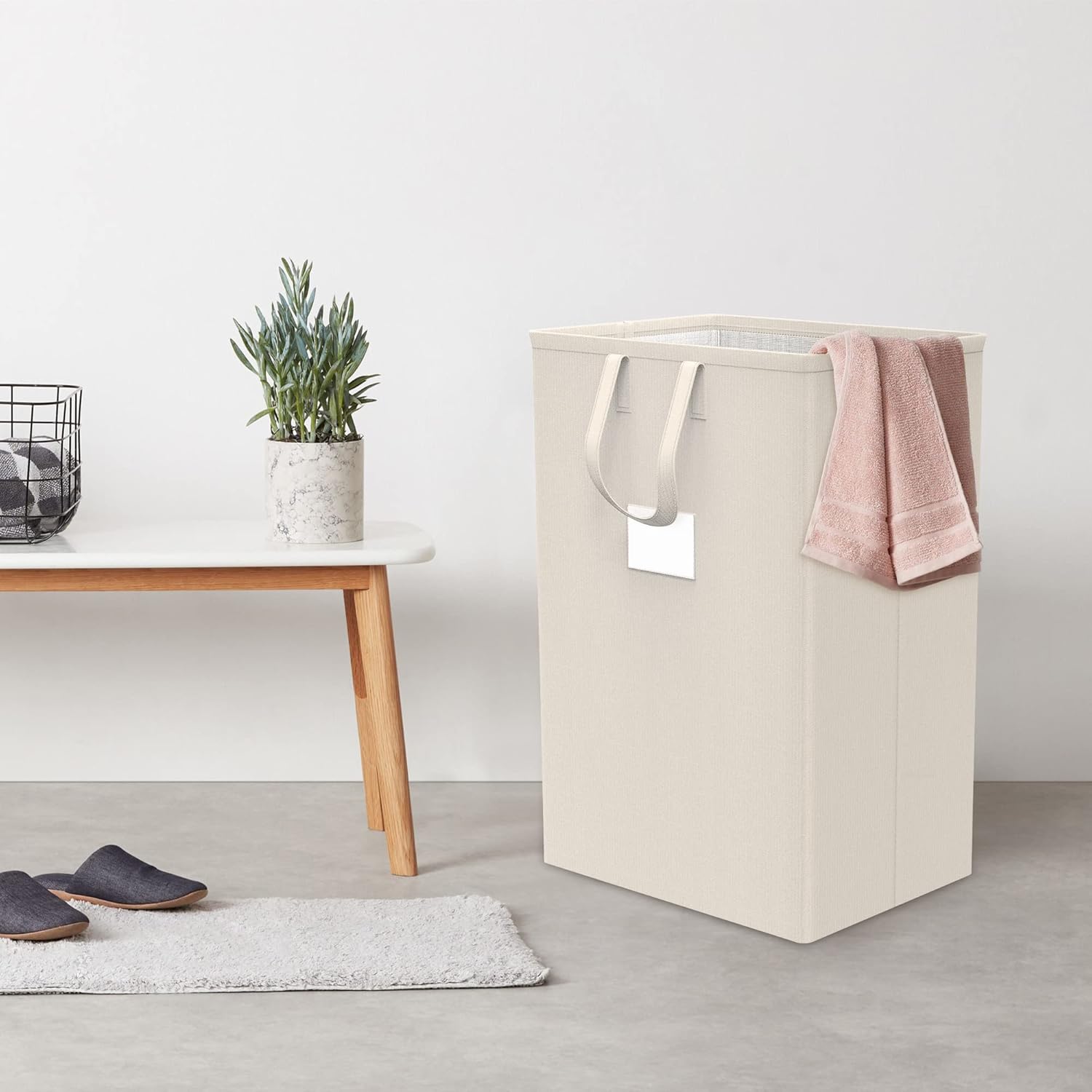 Skiennix 75L Large Laundry Hamper - Waterproof & Freestanding Design for Bedroom, Bathroom, or Dorm (Ivory)