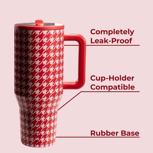 HydroJug Traveler - 40 Oz Insulated Water Bottle with Handle & Flip Straw - Houndstooth Design