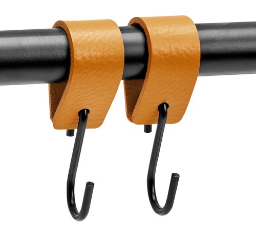 Brute Strength - Multifunctional Leather S-Hooks - Ochre Yellow - 12 Pieces - S Shaped Hooks - Coat Hook - Leather Hooks - Leather s Hooks - Black s Hooks - Kitchen Hooks