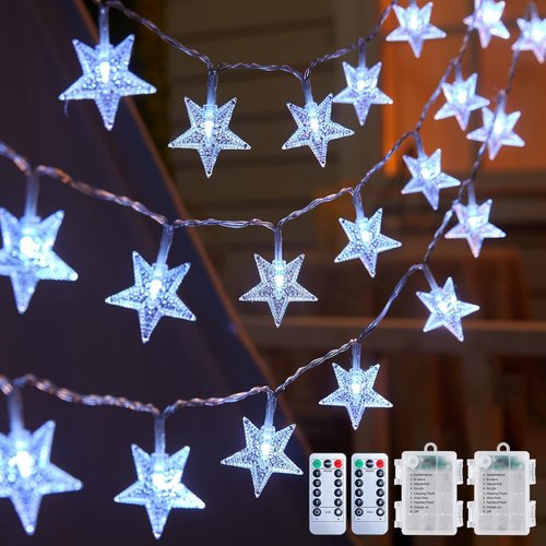 Brightown Star String Lights - 50 LED Battery Operated Fairy Lights with Remote & Timer | 17 ft Waterproof for Bedroom, Patio, Wedding Decor