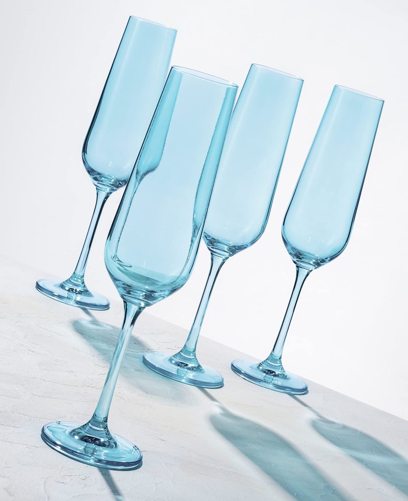 Godinger Champagne Glasses, Stemmed Champagne Flutes, Champagne Glass Set, Blue, 7oz, Set of 4 - Made in Europe