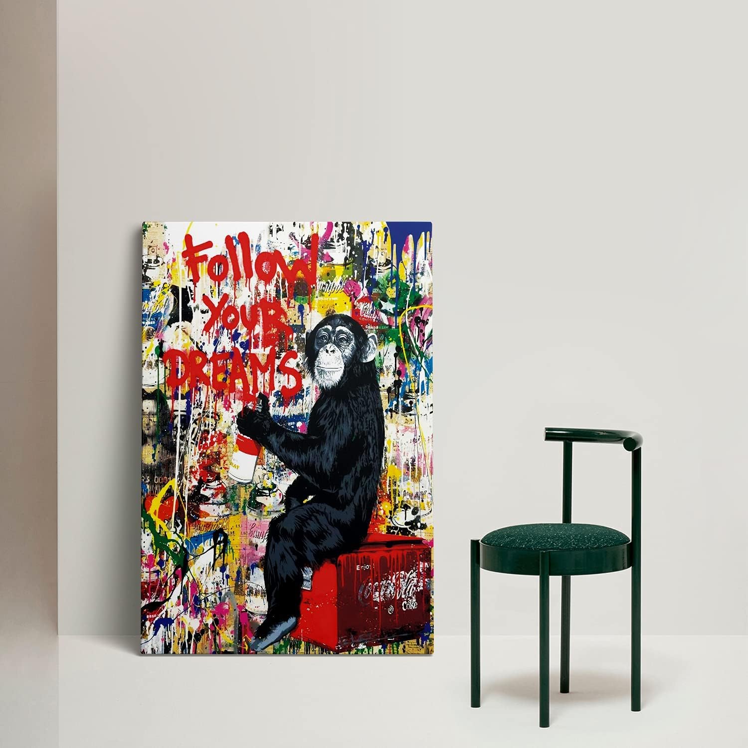 AKOTAC Monkey Street Graffiti Canvas Print - Follow Your Dreams Animal Art for Living Room & Office Decor | Framed & Ready to Hang