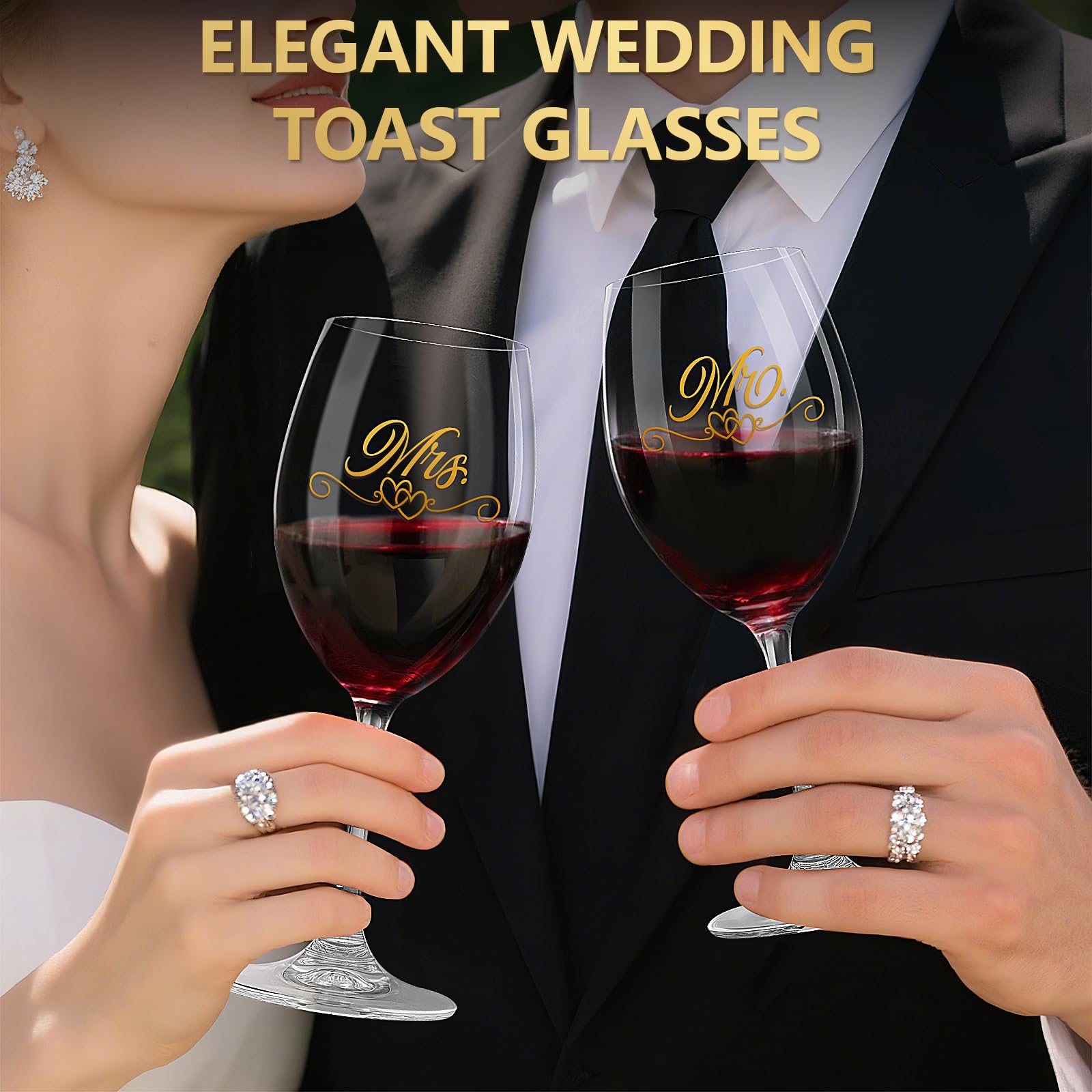 Hanmsen Bridal Shower Gifts Wedding Gifts Engagement Gift for Couples Newlyweds,Mr and Mrs Wine Glass Set,Wedding Glasses for Bride and Groom