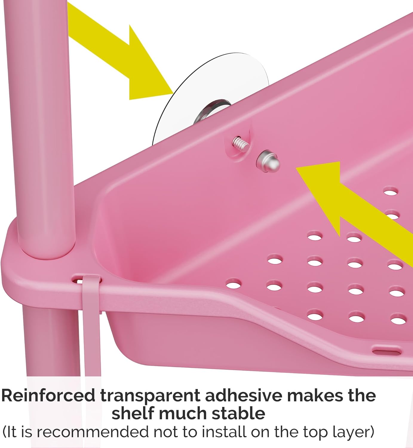 Orimade Rustproof 4-Tier Corner Shower Caddy Organizer - Durable Plastic & Metal, Pink | 10.8 x 10.8 x 44.6 Inches