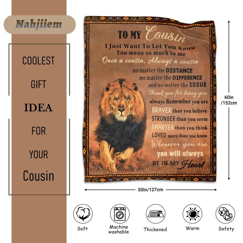 Nahjiiem Cousin Blanket, to My Cousin Gifts for Men, Birthday Gifts for Cousin Throw Blanket 50"×60"