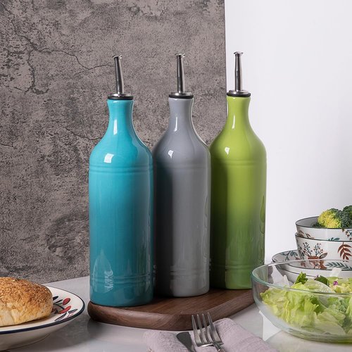 Sweejar Large Ceramic Olive Oil Dispenser Bottle, Opaque Oil Cruet Protects to Reduce Oxidation, Suitable for Storage Vinegar, Soy Sauce & Other Liquids, Pack of 1, 24 Fl Oz(Gradient Green)