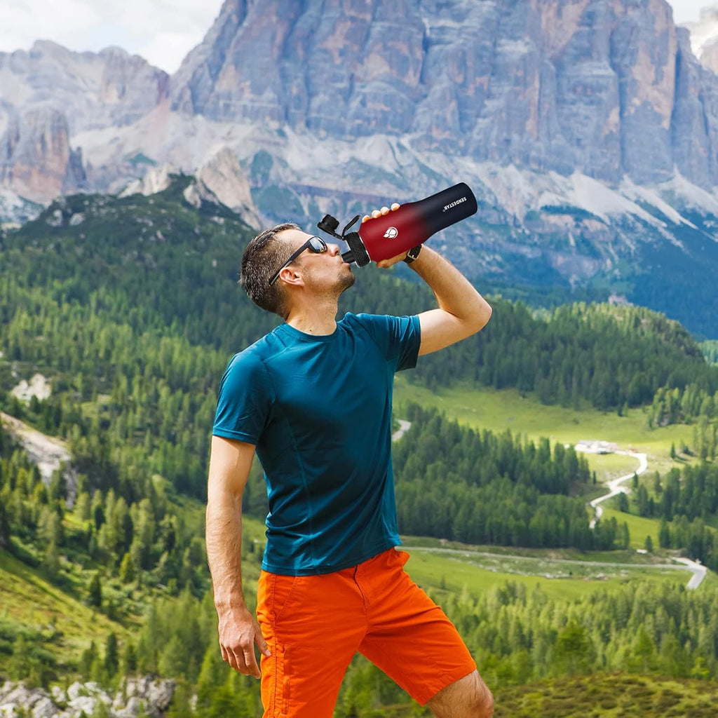 SENDESTAR 32oz Stainless Steel Water Bottle - Wide Mouth, Vacuum Insulated, Fits Car Cup Holders