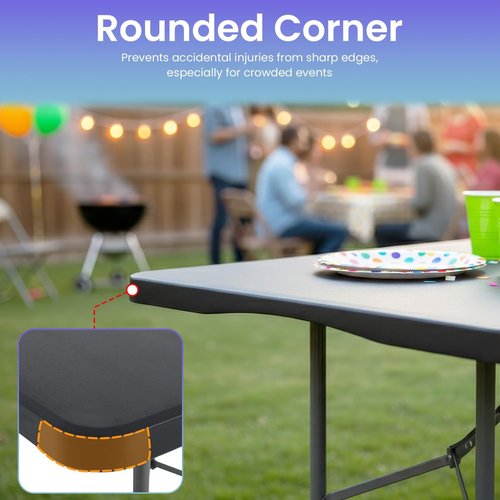 FDW 6FT Folding Table - Portable Black Picnic & Party Table with Carrying Handle