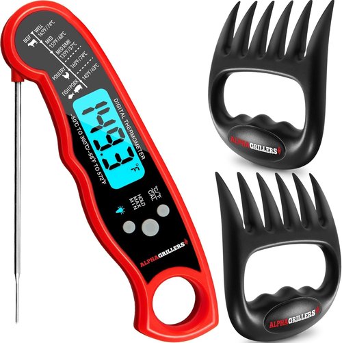 Alpha Grillers Instant Read Meat Thermometer - Perfect for Cooking, Grilling & BBQ | Includes Meat Shredder Claws